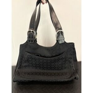 Nine West Black Signature Logo Cotton Blend with Faux Leather Trim Shoulder Bag